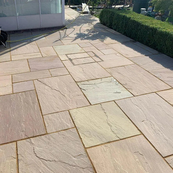 Raj green Indian sandstone paving patio slabs