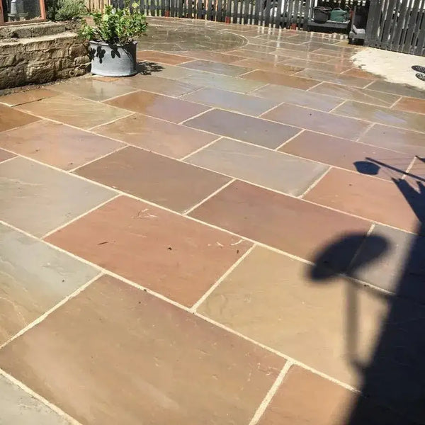 autumn brown Indian sandstone paving slabs 900 x 600