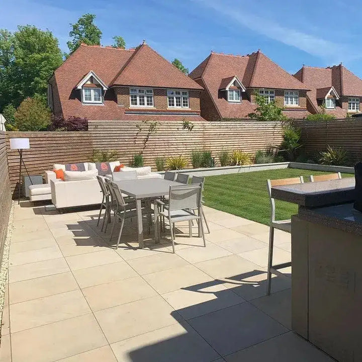 beige smooth Indian sandstone paving