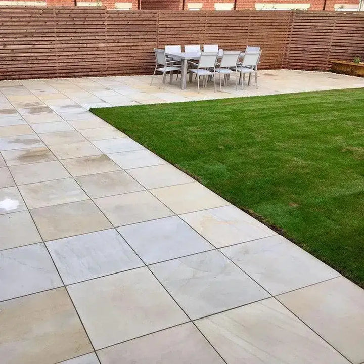 cream smooth Indian sandstone paving