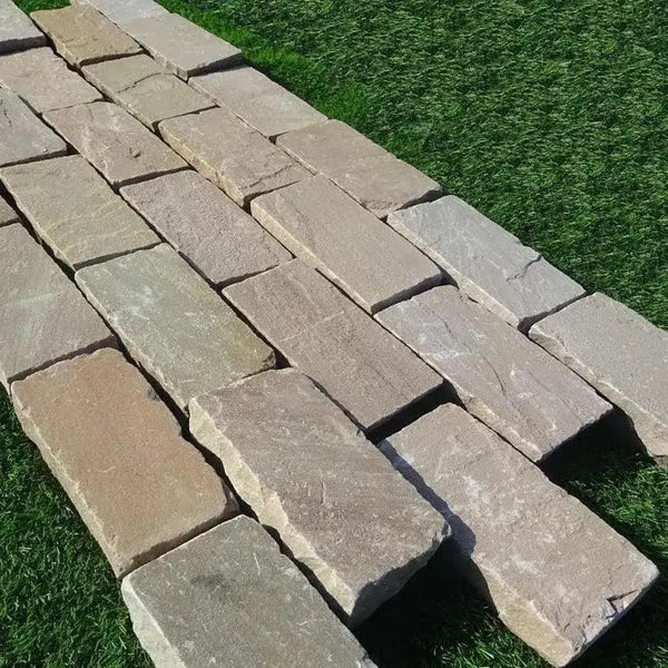 Raj green Indian sandstone setts cobbles